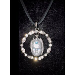 Evil Eye Aquamarine Amulet Pendant Artisan Mixed Media & Silver Bezel Leather